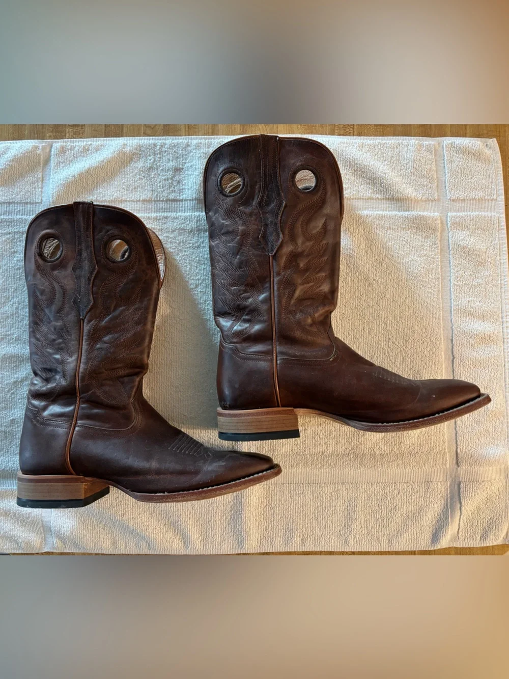 Men's Brown Cody James Leather Pull-On Western Boots with Dual Hand Holes